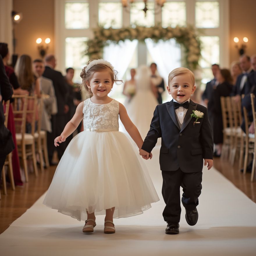 結婚式でフラワーガールとリングボーイを務める子どもたち